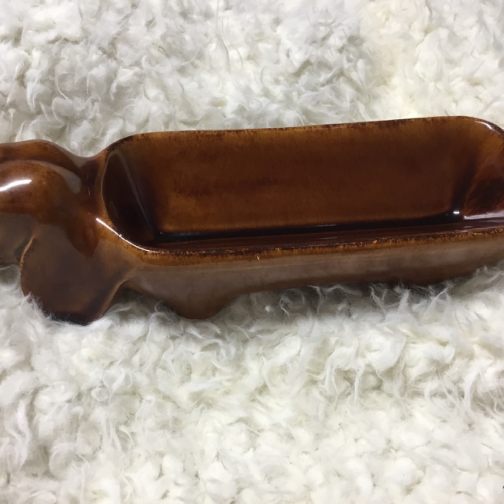 Vintage Art Pottery Ceramic Dachshund Trinket/Cracker/Olive Holder - Picture 2 of 7